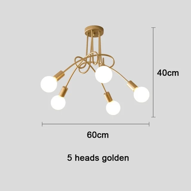 Plafonnier Cuisine Branches 3 ou 5 Lampes E27, Noir, Blanc ou Doré