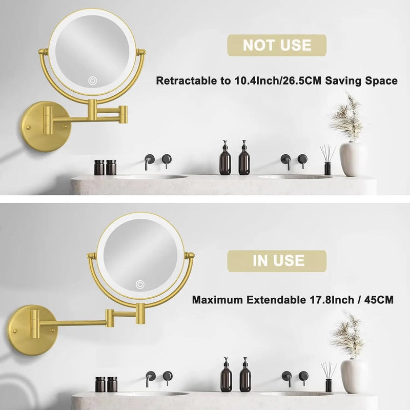Miroir Grossissant LED Tactile Rechargeable Mural Double Bras 5X 10X