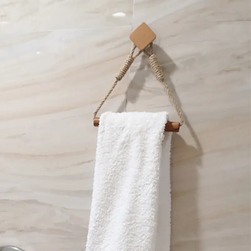 Porte-Serviette Mural en Bois, Corde ou Cuir