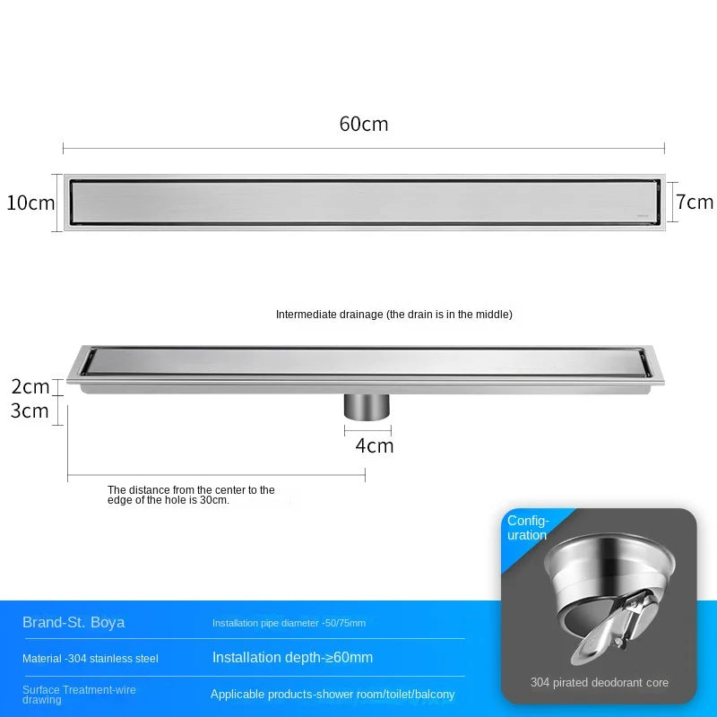 Caniveau de Douche Inox 304 Noir, Doré, Brossé, 20 à 60 cm