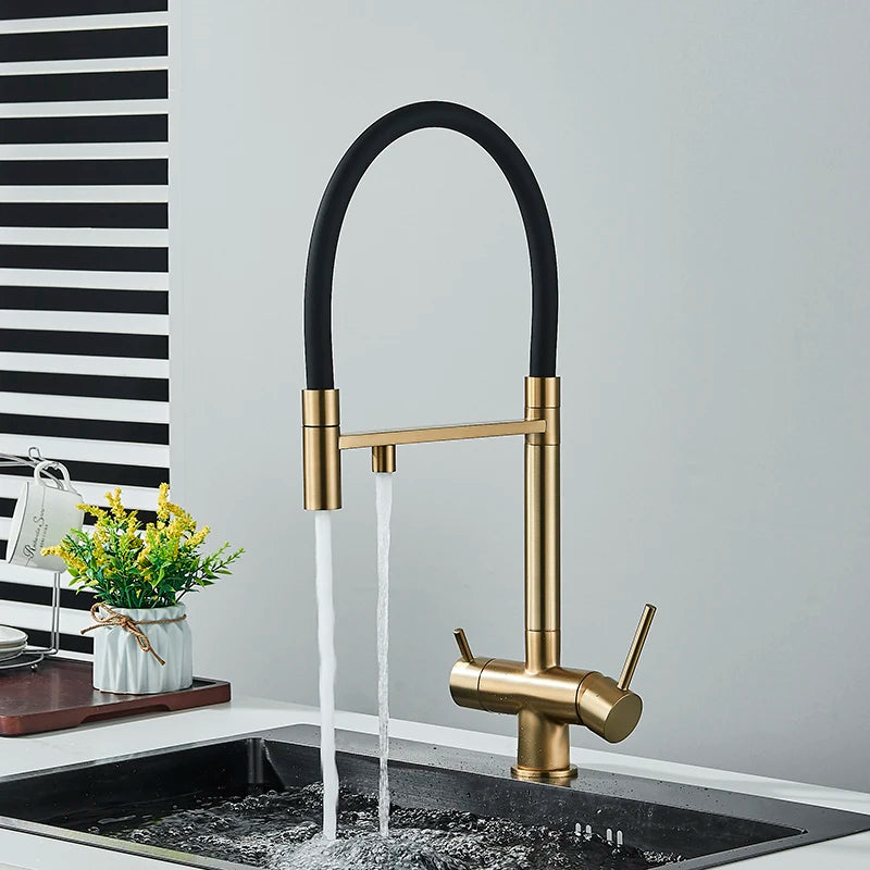 Mitigeur Cuisine 3 Voies Eau Filtrée Col Souple ou Ressort, 5 Finitions