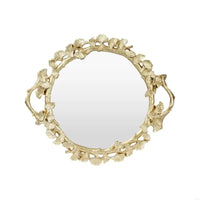 Plateau Miroir Feuillage Sculpté Doré ou Argenté, 44,5 x 38 cm