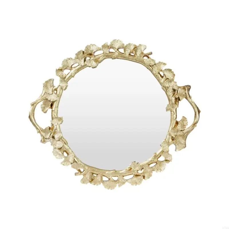 Plateau Miroir Feuillage Sculpté Doré ou Argenté, 44,5 x 38 cm