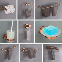 Ensemble d'Accessoires de Salle de Bain Or Rose avec Étagère