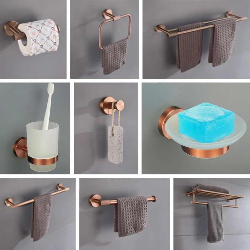 Ensemble d'Accessoires de Salle de Bain Or Rose avec Étagère