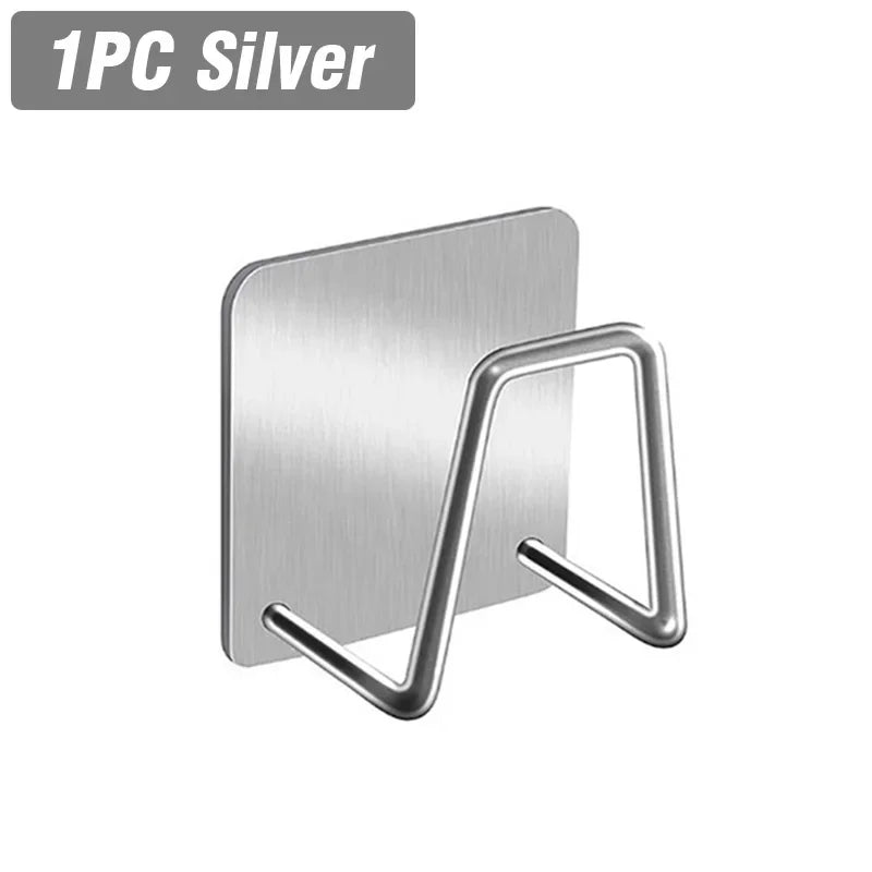 Porte-Éponge Adhésif Inox Noir, Blanc ou Argent, 1 à 5 Pièces, 5 x 5 cm