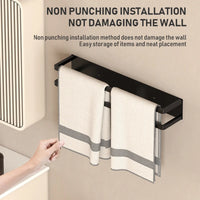 Porte-Serviette Mural Noir Sans Perçage pour Serviettes Roulées, 40 ou 50 cm