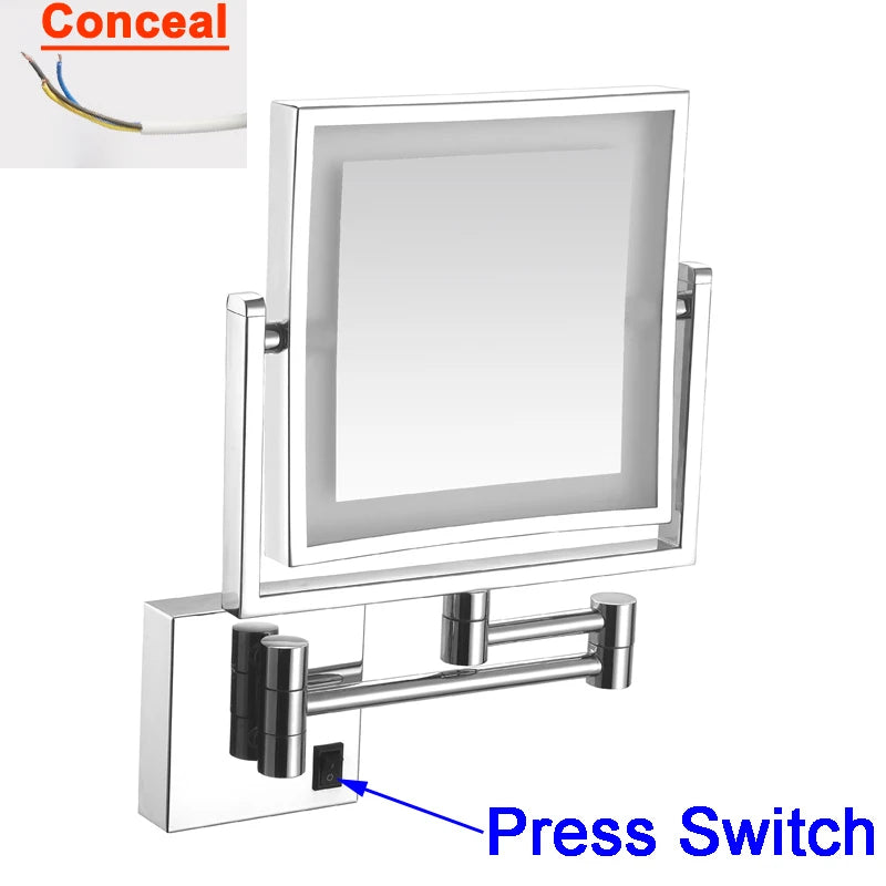 Miroir Grossissant LED Mural Bras Extensible Carré 3X