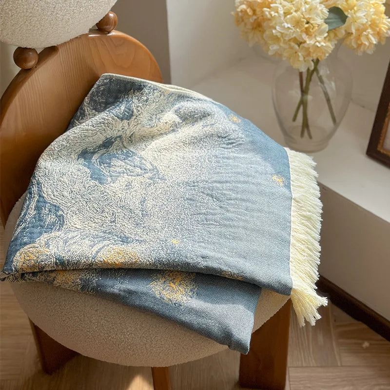 Serviette de Bain Jacquard en Gaze de Coton à Franges, 7 Motifs