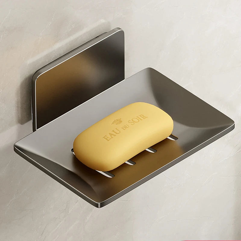 Porte-Savon Mural Inox Sans Perçage avec Plateau Égouttoir, Lot de 1 ou 2