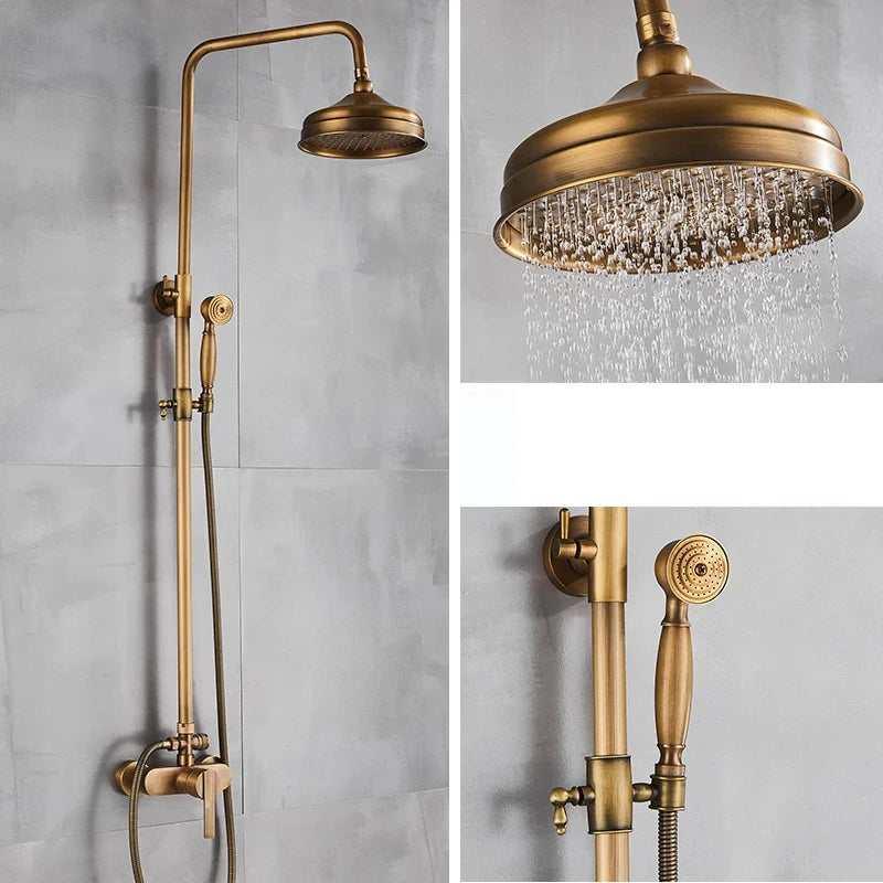 Colonne de Douche Rétro Laiton Antique ou Noir Mat, Pommeau Pluie 20 cm