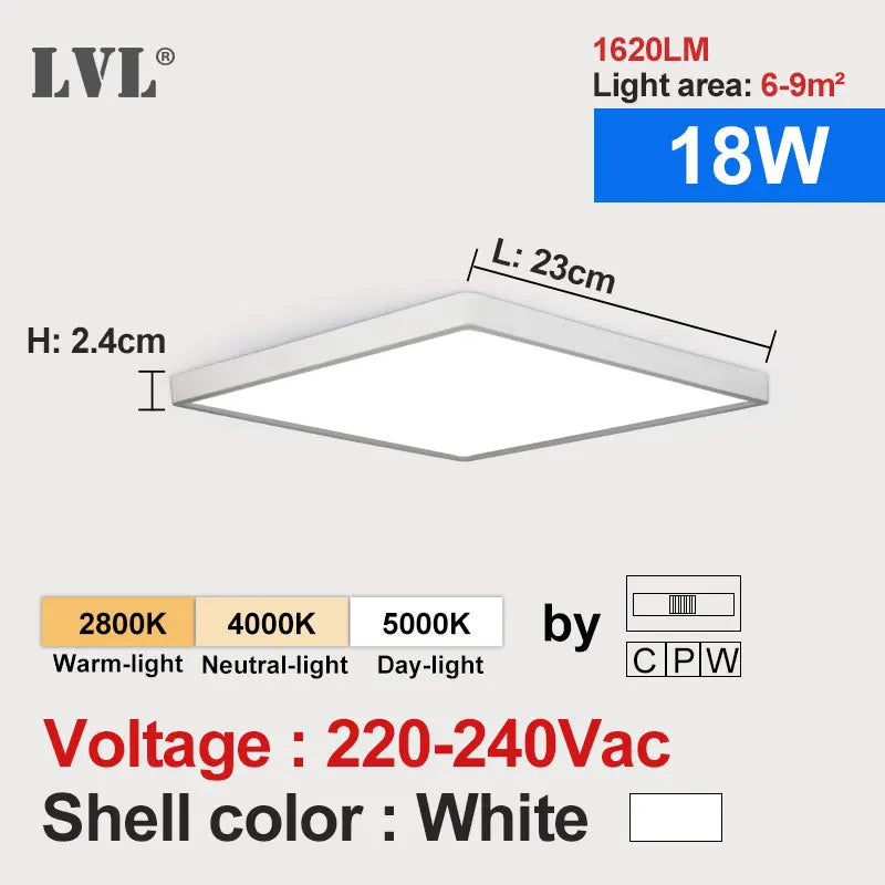 Plafonnier LED Carré Cuisine Effet Bois 18W ou 24W 3 Teintes Réglables