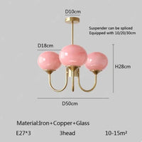 Suspension Cuisine Lustre Verre Rose, 3 ou 5 Têtes, Doré ou Chromé