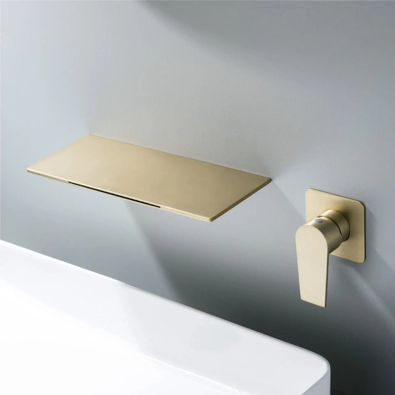 Robinet Mural Lavabo Cascade Encastré, Bec Plat, 4 Finitions