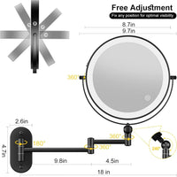 Miroir Grossissant LED Tactile Pliant Mural Rechargeable 3X 5X 7X 10X