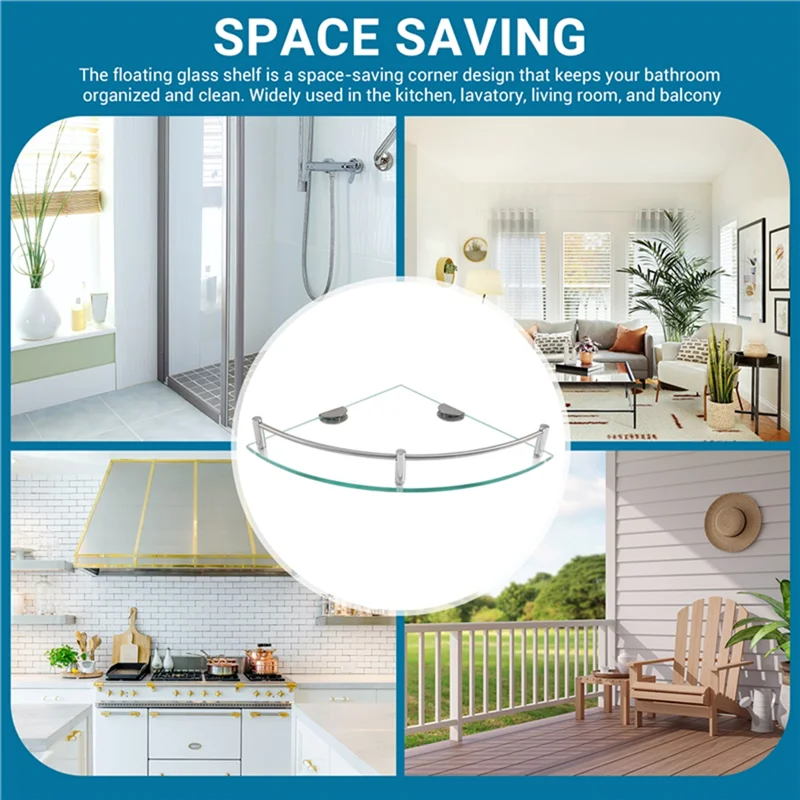 Étagère d'Angle Salle de Bain en Verre Trempé 6 mm, Supports Chromés