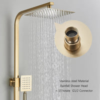 Colonne de Douche Dorée Brossée avec Douchette Bidet, Pommeau Carré 20 à 30 cm