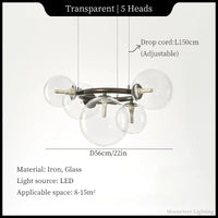 Suspension Cuisine Globes Verre sur Anneaux, 5, 7 ou 9 Têtes