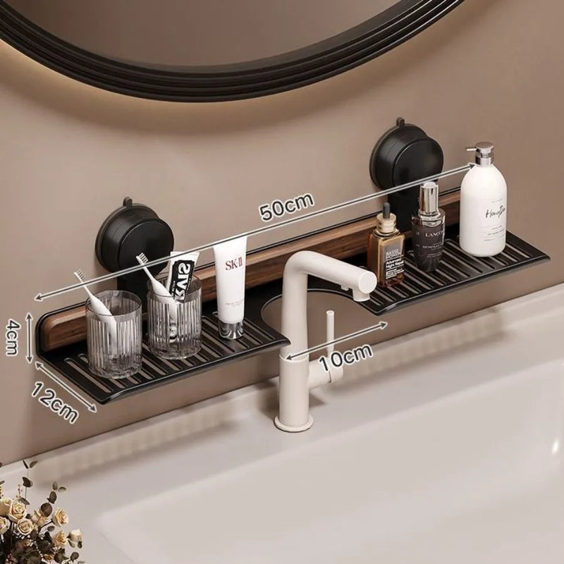 Étagère Lavabo Murale sans Perçage, Aluminium et Noyer, 40 à 60 cm