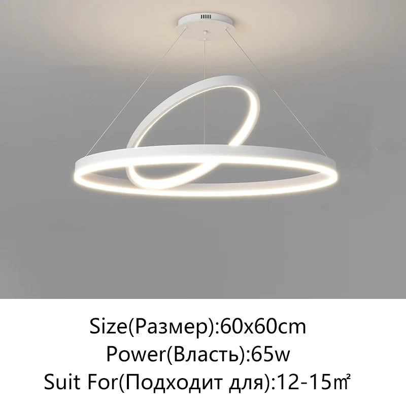 Suspension Cuisine Anneaux LED Noir ou Blanc, Ø 50 à 100 cm