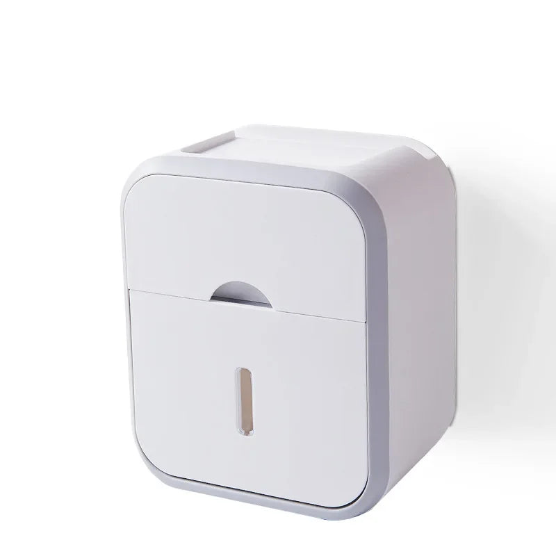 Porte-Papier Toilette Mural avec Tablette et Couvercle Sans Perçage