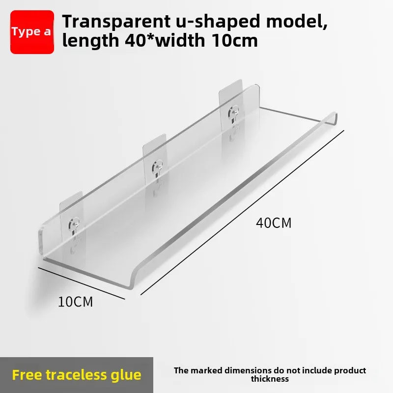 Étagère Salle de Bain Murale en Acrylique Transparente, Sans Perçage
