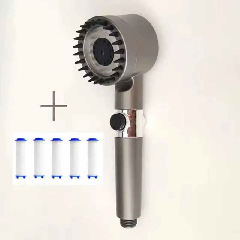 Pommeau de Douche Filtrant Massant 3 Modes, Gris ou Noir, avec Cartouches