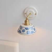 Applique Salle de Bain Céramique Fleurs Bleues ou Blanche, Verre à Anneaux