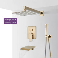 Douche Encastrable Or Brossé 2 ou 3 Voies, Pommeau Carré 20 à 40 cm