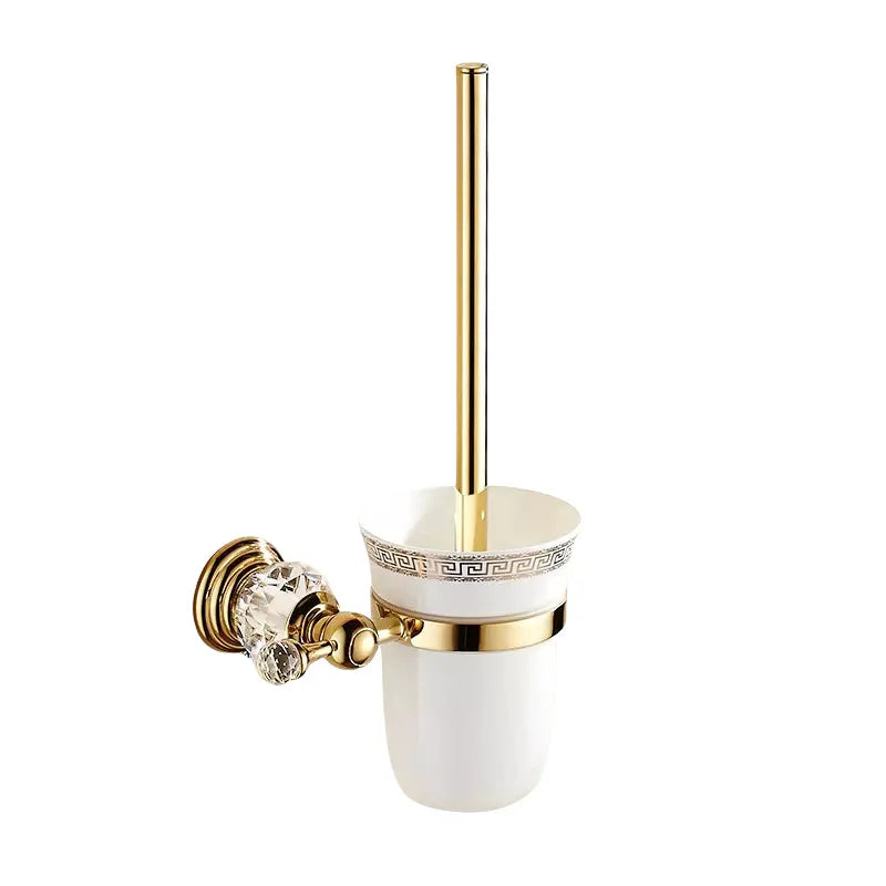 Accessoires Salle de Bain Dorés Cristal Muraux à la Pièce, 15 Articles