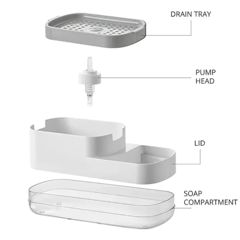 Distributeur de Savon Vaisselle avec Porte-Éponge, Noir ou Blanc, 14,5 cm