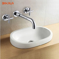 Robinet Mural Lavabo en Laiton à Croisillons, Chromé, Noir ou Doré