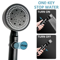 Pommeau de Douche Noir 5 Modes, Buses Silicone Autonettoyantes, Kit Complet