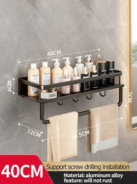 Étagère Salle de Bain Murale Aluminium à Visser Noir ou Gris, 30 à 50 cm