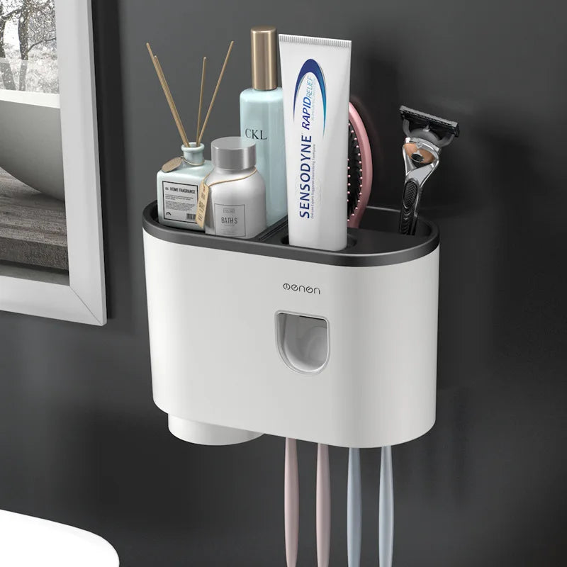 Porte-Brosse à Dents Mural avec Distributeur, Gobelet et Bac de Rangement 20 cm