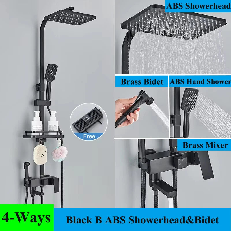 Colonne de Douche 4 Voies Noir, Chromé ou Doré avec Douchette Bidet