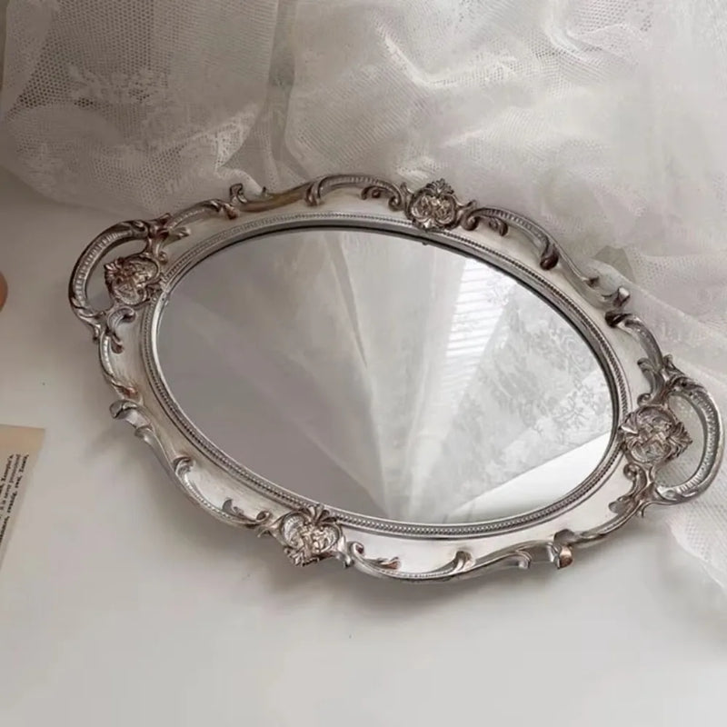 Plateau Miroir Ovale Rangement Bijoux Style Vintage