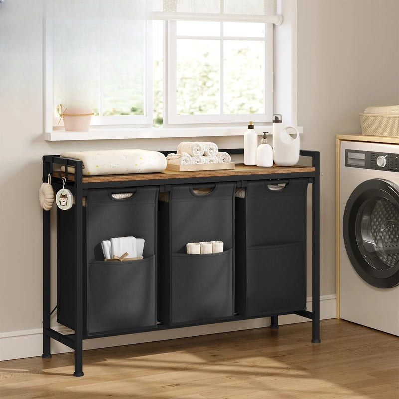 Panier à Linge 2 ou 3 Compartiments Coulissants avec Plateau
