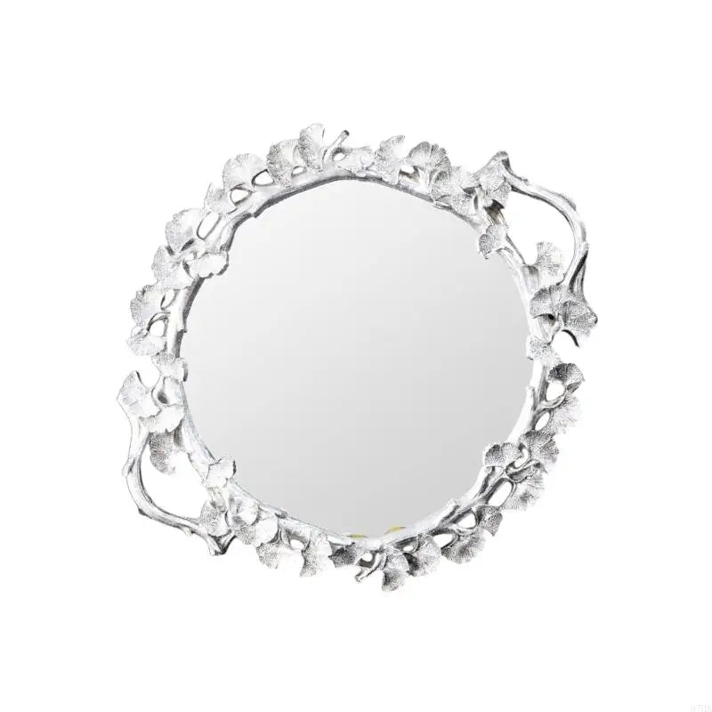Plateau Miroir Feuillage Sculpté Doré ou Argenté, 44,5 x 38 cm