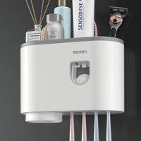 Porte-Brosse à Dents Mural avec Distributeur, Gobelet et Bac de Rangement 20 cm