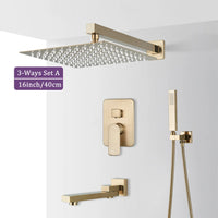 Douche Encastrable Or Brossé 2 ou 3 Voies, Pommeau Carré 20 à 40 cm