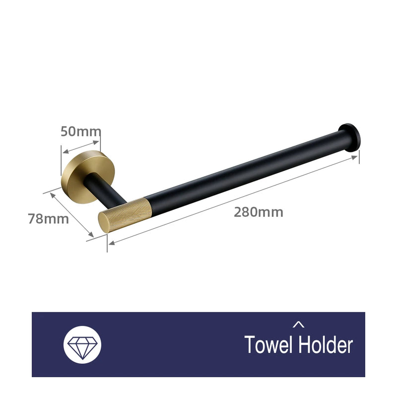 Accessoires Salle de Bain Noir Mat et Doré Brossé à la Pièce, 20 Articles
