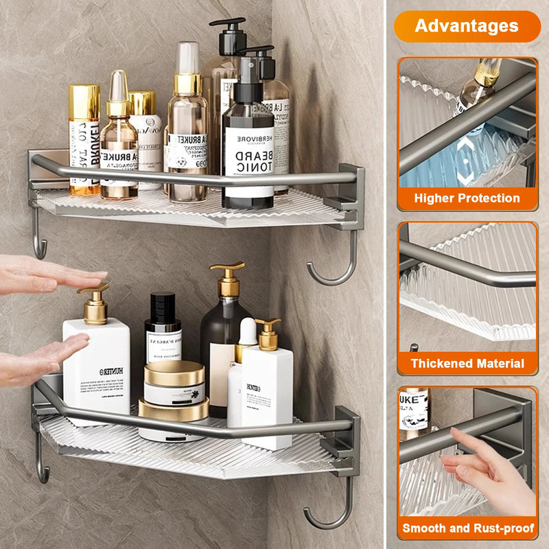 Étagère de Douche d'Angle Acrylique Sans Perçage Cadre Aluminium 32 cm