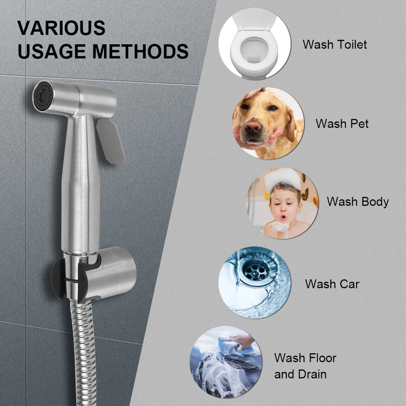 Douchette WC Inox 304 à Gâchette, Seule ou en Kit avec Flexible