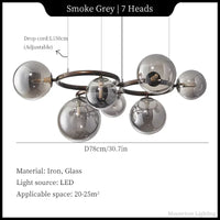 Suspension Cuisine Globes Verre sur Anneaux, 5, 7 ou 9 Têtes