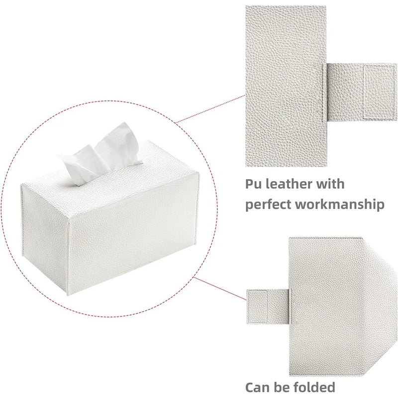 Cache Boîte à Mouchoirs Rectangulaire en Simili Cuir Pliable, 6 Coloris