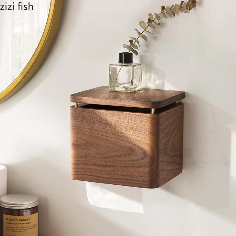 Porte-Papier Toilette et Boîte à Mouchoirs Murale en Bois, 4 Formats
