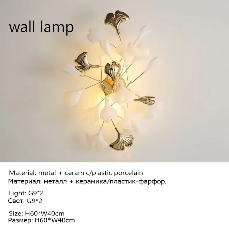 Suspension Cuisine Feuilles de Ginkgo Doré, Céramique ou Acrylique, à la Pièce