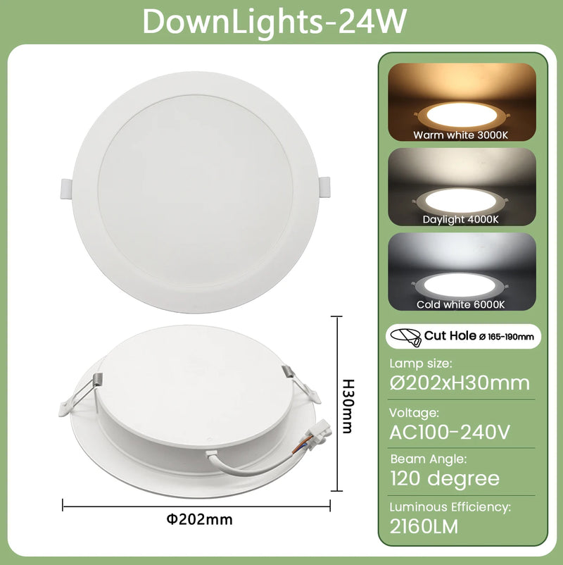 Downlight LED Encastrable Cuisine Extra-Plat, Lot de 1 à 10, 6 à 24 W