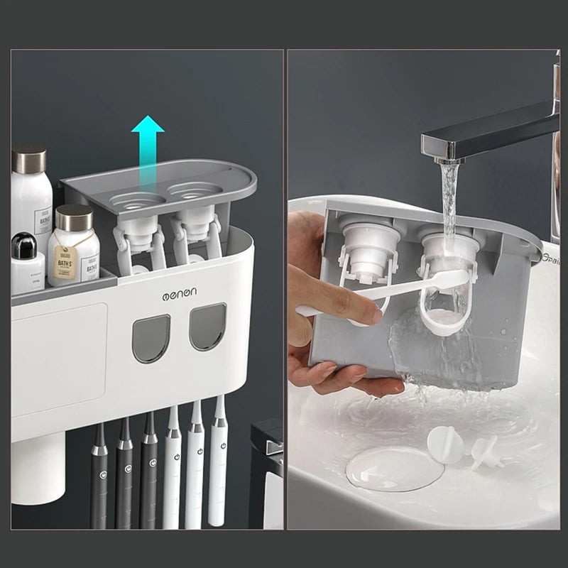 Porte-Brosse à Dents Magnétique avec Presse-Dentifrice et Étagère Murale